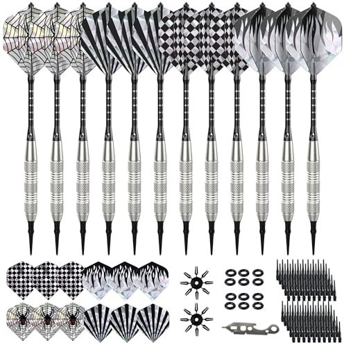 vonsera 12 Stück Dartpfeile mit Kunststoffspitze 18 g für Elektronische Dartscheibe, Softdart Set mit 24 Flights, 100 Ersatzspitzen und 2 Pcs Dartwing Protector, Dart Set