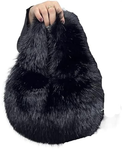 IRGVJIFR Borsa in Peluche Borsa a tracolla morbida in peluche a mezzaluna, in pelliccia sintetica, soffice, da donna, borsa invernale festa, casual(Black)