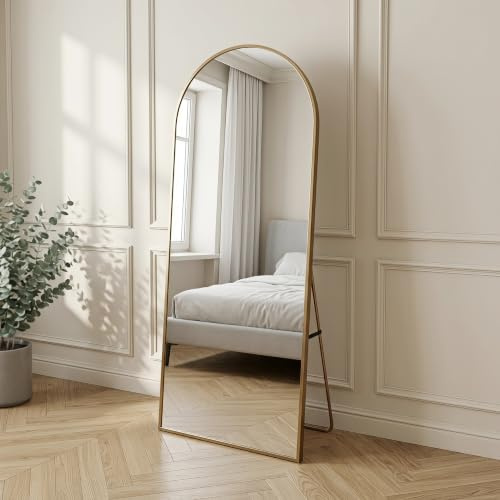 MEXUS Aarche Miroir sur Pied 164 x 54cm, Grand Miroir Mural, Cadre en Alliage D'aluminium, Miroir sur Pied Chambre, Facilite Changements Tenue Quotidiens Décore Egalement Hambre (Or, 164 x 54 cm)