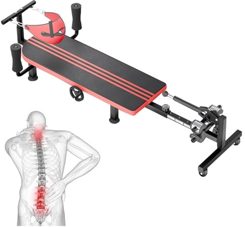 Mesa de tracción trasera, dispositivo de descompresión lumbar con marco de cabeza para tracción espinal, alivio de tensión y entrenamiento de fuerza