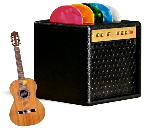 Vrexziy Guitar Pick Holder, Guitar Pick Case, 5 Slots 3D Printed Speaker Shape Guitar-Pick Holder Guitar-Pick Storage Container Suitable for Picks Storage Desktop Decoration(4x4x4cm)