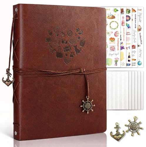 BIROYAL Fotoalbum zum Selbstgestalten, 250g Papier 80 Seiten, Ledereinband | Fotoalbum zum Einkleben, 27×20.5cm, Ringbuchbindung, Mit Aufkleber, Fotoecken & Metallzubehör, Für Hochzeit Geburtstag