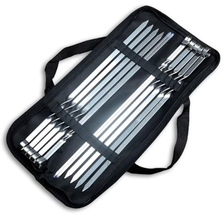 Bwuikim Juego de 12 pinchos de acero inoxidable para asar carne, adecuados para barbacoas en casa, pícnics y banquetes de hotel, barbacoas, herramienta larga para