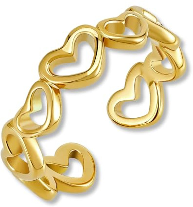 Justerbar Guldhjärt Ring - Damring i 316L Rostfritt Stål i 18K Guld - Vattentålig Ring - Inklusive Presentask (Storlek 52-60)