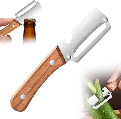 Premium Vegetable Peeler with Wooden Handle and Bottle Opener, 2026 New Multi-Functional Vegetable Peeler for Kitchen, 2-in-1 Stainless Steel Kitchen Tool, for Fruit Veggie (1PCS)