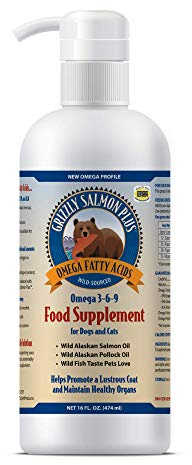 Grizzly Wild Alaskan Salmon Oil Dog Food Supplement Omega 3 Fatty Acids, 16 oz