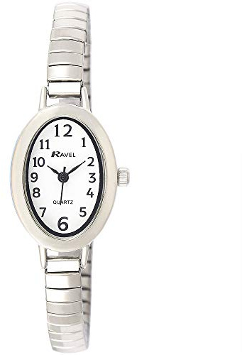 Ravel Women's Petit Oval Watch on Stainless Steel Expandable Bracelet - Silver Tone