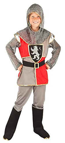 Boland - Kinderkostüm Sir Templeton, Ritter, Mittelalter, Wappen auf der Brust, Kopfhaube, Stiefelstulpen, Karneval, Fasching, Mottoparty, 140