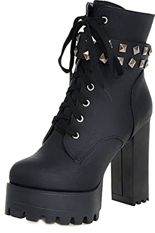 Cocey Damen Stiefeletten mit Absatz Nieten Plateau Ankle Boots (Black, 38 EU)