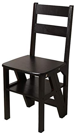 Stepladders Wood Folding Step Stool for Adults Kids Kitchen Large Ladders Multifunction Stepladder/Stairway Chair with 4 Steps for Home Library Folding Steps (Color : BLACK)