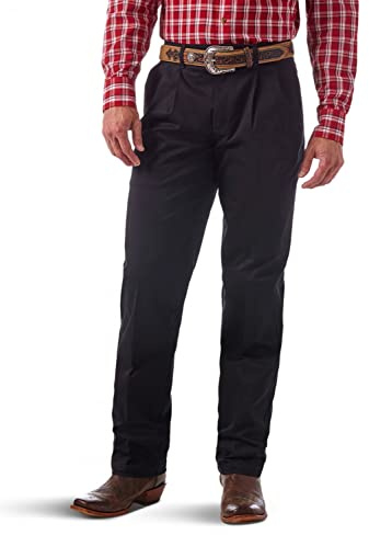 Wrangler Men's Riata Pleated Relaxed Fit Casual Pant, Black, 38W x 34L