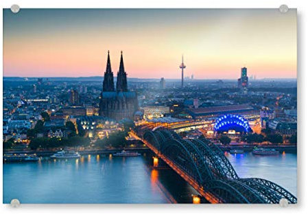 artboxONE Acrylglasbild 30x20 cm Städte/Köln Köln Sunset Panorama - Bild Köln Blaue Stunde iloveköln