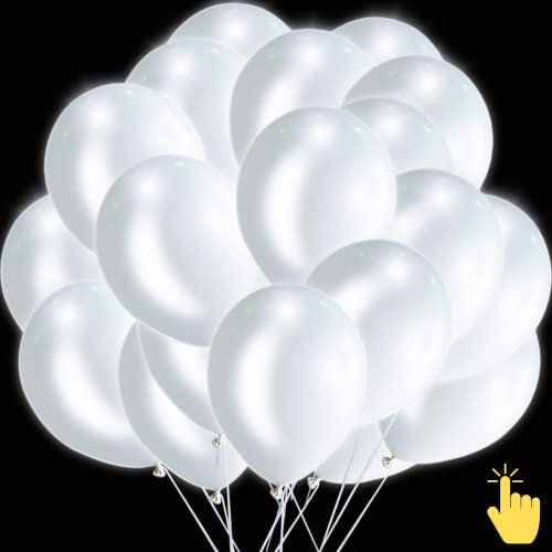 Globos luminosos con luz LED multicolor, decoración para bodas, 20 unidades más de 24 horas, 30 cm, fiestas infantiles, decoración de cumpleaños (blanco con interruptor)
