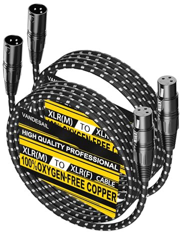 VANDESAIL XLR Cables XLR Kabel 5 Fuß 2er Pack Mikrofonkabel, 3-polig, sauerstofffreies Kupfer (OFC), geflochtenes Nylon, kurzes Mikrofonkabel, 1.5 m