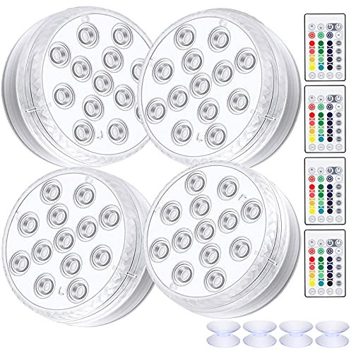 ALED LIGHT Luci LED RGB subacquee, 4 pezzi 13 LED impermeabili luci LED multi cambiamento colore illuminazione laghetto con telecomando, 4 ventose, luce LED per vaso, base piscina, serbatoio di pesce