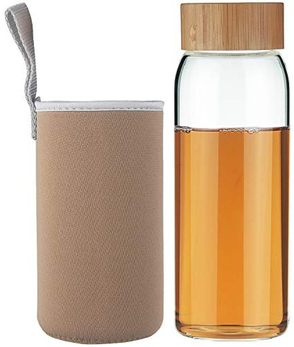Life4u Botella de Agua de Cristal de Borosilicato de con Funda de Neopreno Sin BPA 750 ml Dorado