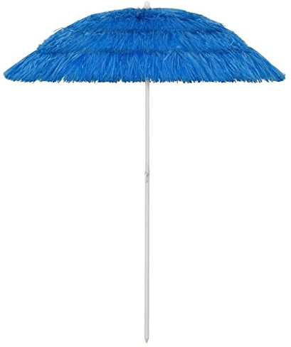 vidaXL Hawaii-style Beach Umbrella, Tilt Function for Optimal Sun Protection, UV Protective Polyester Canopy, Blue Round Outdoor Shade