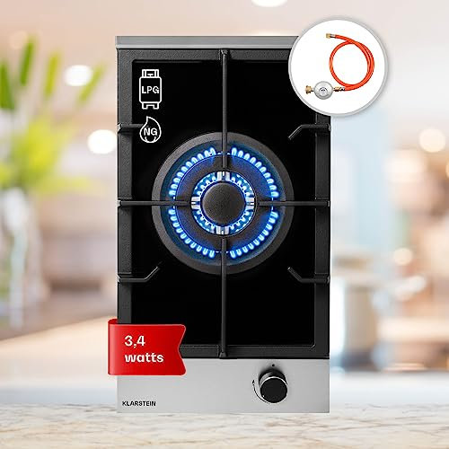 Klarstein Encimera Cocina de Gas Portatil 1 Quemadores, Placa de Gas 3.4KW para Cocina, Cocinas de Gas con Quemador Wok de Acero Inoxidable, Encimera Gas 1 Fuegos con Quemadores de Gas Camping