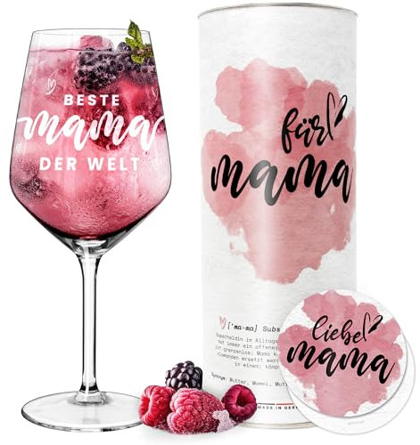 getbrave Weinglas | Beste Mama der Welt (530ml) in Geschenkbox | Das Geschenk zu Muttertag | Weihnachten | Geburtstagsgeschenk | Rotweingläser Weißweingläser