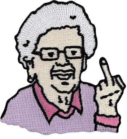 Urbanski Patch lustige Oma zeigt Finger zum Aufbügeln 6,5 x 6 cm | Aufnäher Applikation Bügelbild