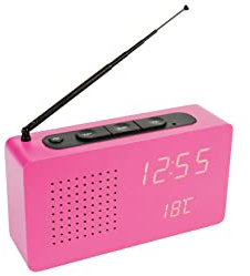 Fisura - Radio-réveil Rose. Radio Portable de Table. Réveil Vintage avec Radio 17,7 x 4,5 x 9 centimètres. Matériau : Bois