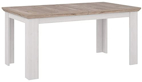 Forte ILOPPA Esstisch 160, Esstisch ausziehbar, Esszimmer, Wohnzimmer, Landhausstil, Holzwerkstoff, Nelson Eiche/Schneeeiche Holzdekor, 160 cm breit x 75 cm hoch x 90 cm tief