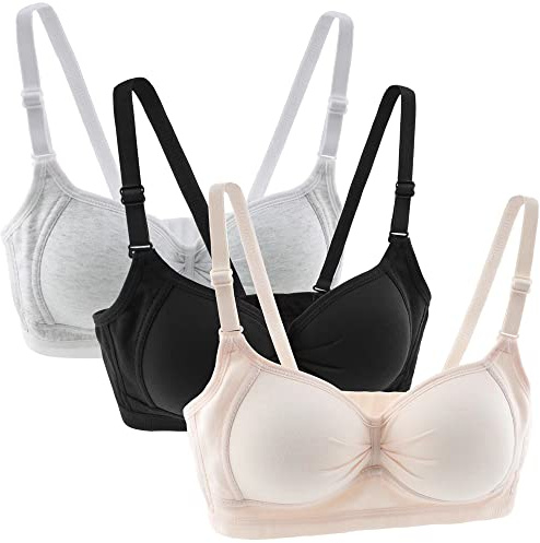 Anntry Ungdomar Flickor Bras Andningsaktiv Sömlös Sport Underkläder Toppar Med Avtagbar Justerbar Band Utan Bygel-3-Pack, Färg-2, 34