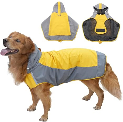 PETCUTE Hunderegenmantel,Wasserdichter Hundemantel mit Kapuze und Reflektierender Streifen,Atmungsaktive Hunde Regenmantel Regenjacke mit Kragenloch,Hund Regen Kleidung für Kleine Mittelgroße Hunde