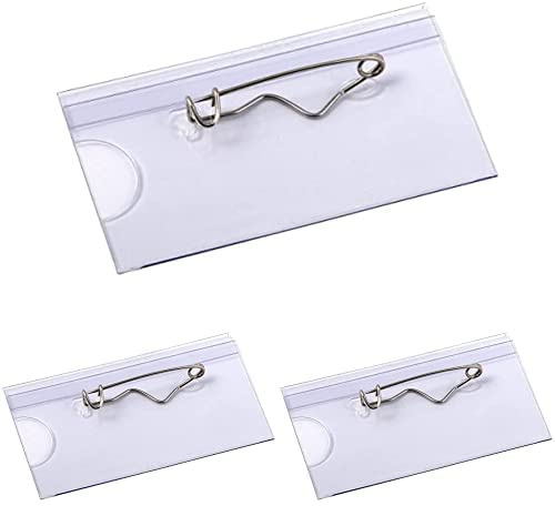 EUROPEL Porte-badges en plastique fermeture épingle (épingle à nourrice), 24 pièces, 60x40mm, Porte-cartes d'identité et porte-étiquettes nominatives - avec étiquettes d'insertion vierges, Paquet de 3