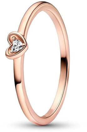 PANDORA Moments Strahlendes Herz Ring aus Sterling Silber mit rosévergoldeter Metalllegierung, Größe: 50, 182495C01-50