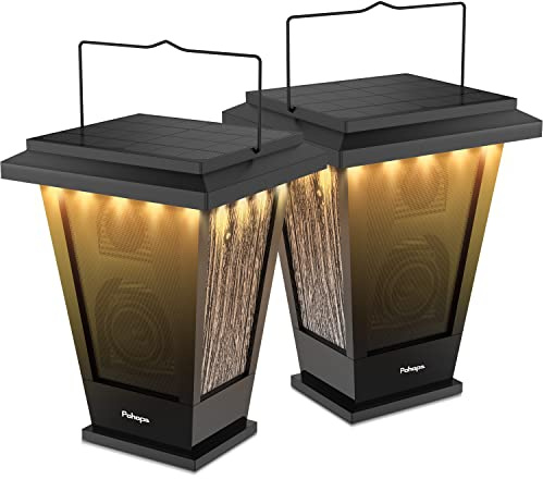 pohopa Bluetooth Speakers Waterproof, Solar Powered 2 Packs True Wireless Stereo Sound 20W Dual Pairing Lantern Indoor Outdoor Speakers with 20 Piece LED Lights, Richer Bass, Black