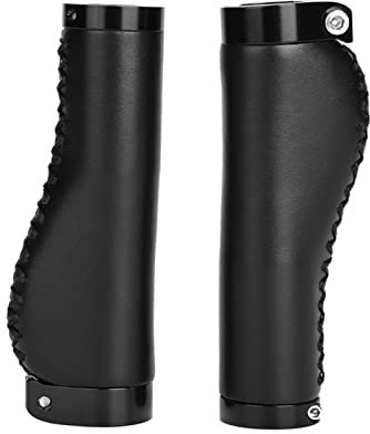 Fahrradlenkergriffe, Ergonomische Leder-Fahrradgriffe, 1 Paar Pu-Leder, für Mountainbike, Zusammenklappbar, Radfahren, Abschließbare Griffe (Schwarz)