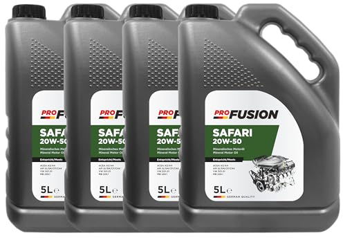 ProFusion Aceite 20W50 para Motores Gasolina y Diésel - Lubricante Mineral para Coche - Pack de 4 x 5L = 20L