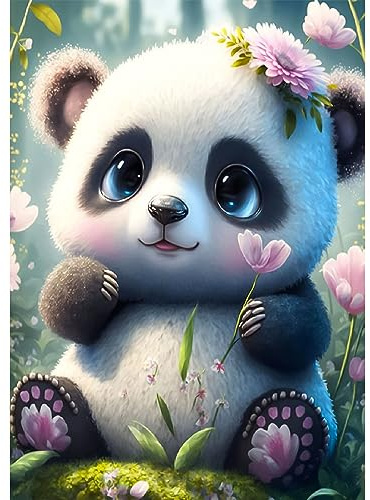CEOVR Peinture Diamant Art Kits Pandas,5D Diamond Painting Adultes Animaux,Kit Diamond Painting 30x40 cm,Fleurs Diamant Painting Peinture Set Tableau Diamant Painting