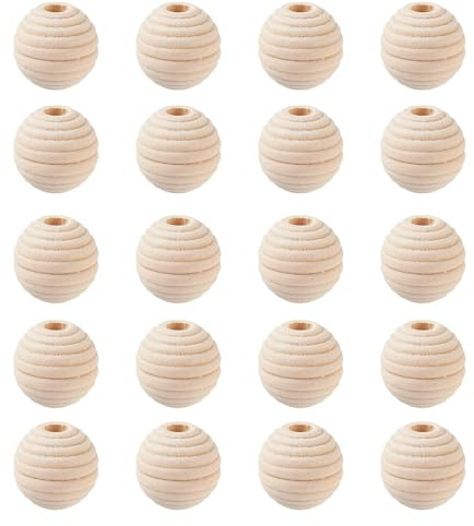Perlin Holzperlen 20mm Bienenstock Streifenform Natur Holzkugeln Runde zum auffädeln Basteln 6mm großes loch Zwischenperlen