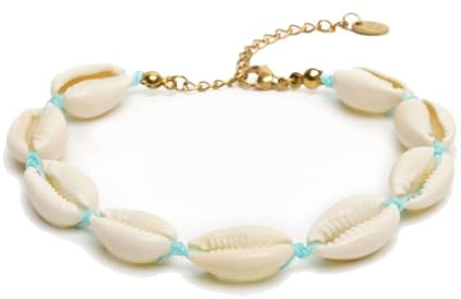 Bergerlin Mussla armband med vit och blå tråd och stängning, M-L