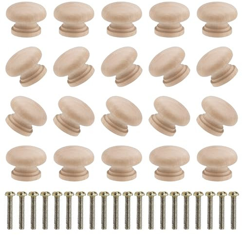MengH-SHOP Pomos para Muebles de Madera 30mm Sin Pintar Perillas de Cajón Redondas Tiradores de Muebles con Tornillo Perillas Manijas para Armario Cajón Aparador Cocina 20 Piezas