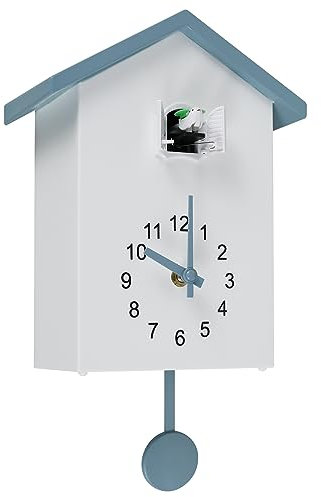 Modern Cuckoo Clock with Working Bird Minimalist Chiming Wall Clocks Battery Powered, Delicate Bird House Hanging Watch Decoration Pendulum Clock for Living Room Kitchen Office Wall Art(grey)