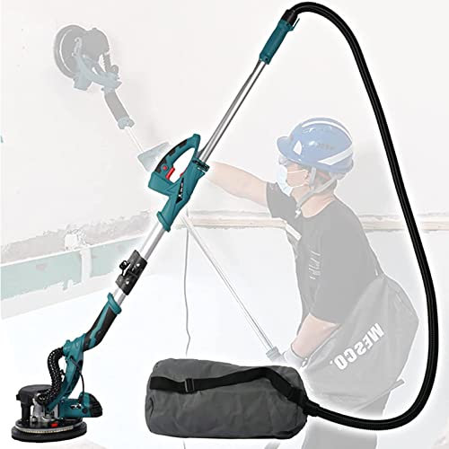 Lijadora para Paneles de Yeso, Lijadora de Pared Eléctrica de 1800 W con Manguera para Polvo, Sistema de Aspiración Automática, 5 Velocidades Variables, Mango de Aluminio Extensible, Luz LED, Bolsa