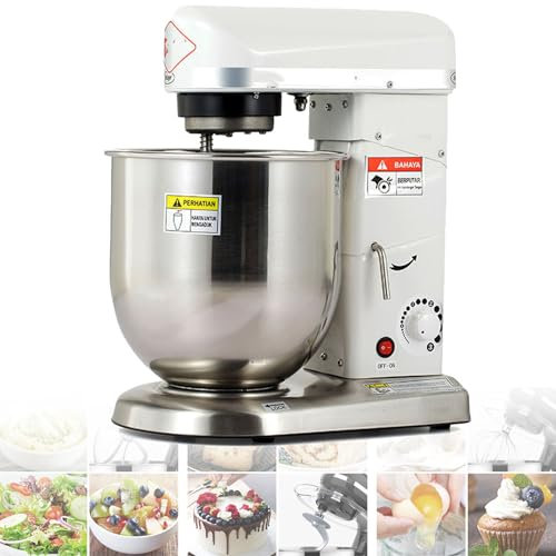 Cashwise Commercial Stand Mixer, Stainless Steel Bowl, Heavy Duty Kitchen Electric Food Mixer with 3 Speeds Adjustable, Dough Hook Whisk Beater Included,White-10L