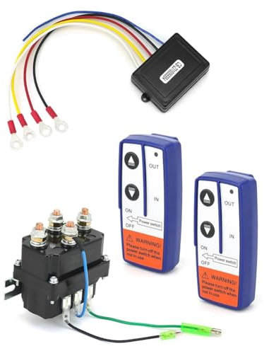 AMIUHOUN Kit verricello con Wireless, 12 V, 250 A, in plastica+relè solenoide in Metallo+2 telecomandi Wireless per verricello