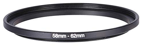 58 Mm Bis 62 Mm Step-Up-Ring-Objektivadapter, Aluminium-Metall 58–62 Objektiv-Filterring-Adapter für Filter, Gegenlichtblenden, Objektivdeckel und Mehr, Schwarz