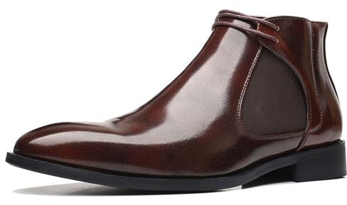 Klassische Chelsea-Stiefel Für Herren Mode Lack-Stiefeletten Casual Oxfords Dress Boots,Braun,45.5 EU