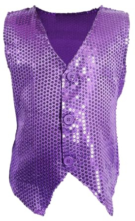 Carnavalife Gilet à paillettes pour enfant hip hop - Costume de bal de fin d'année 1 à 12 ans (FR/ES, âge 4 ans, régulier, violet)