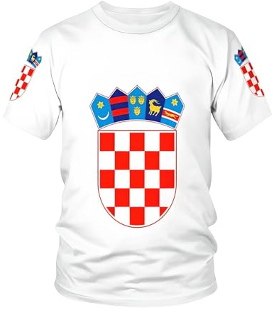 YuanDiann Maglietta sportiva della Coppa di Calcio Europea 2024 Sport Casual Stampa Bandiera Nazionale Girocollo Manica Corta Uomo Donna Bambini Asciugatura Rapida Traspirante Fan Shirt, Croazia, L