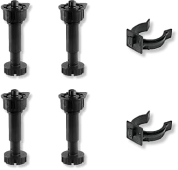 bricoleva.it Juego de 4 patas ajustables de encastre negras para zócalo de cocina – Patas de plástico con clip de fijación para muebles de cocina – Altura 12 cm y ajuste de 2 cm