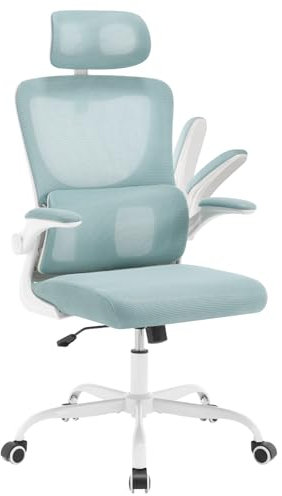 WOLTU Bürostuhl ergonomisch, Schreibtischstuhl mit Schaukelfunktion, Verstellbare Kopfstütze, umkehrbare Armlehnen, Lendenwirbelstütze Arbeitsstuhl für Büro, Bürostühle 150 kg, Blau