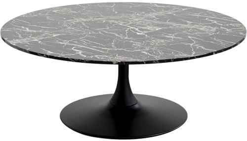Kare Design Couchtisch Schickeria Marmor, Schwarz, 120cm Durchmesser, Wohnzimmertisch, Stahlgestell, Tischplatte aus Holz Marmor-Optik, Wohnzimmer, Rund, 42x110x110 cm (H/B/T)