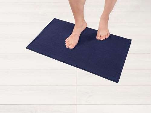 Hammetex 100 % bomull halkfri badmatta, 43 x 61 cm badrumsmatta för badrum WC, absorberande snabbtorkande tvättbara badrumsmattor, mörkblå