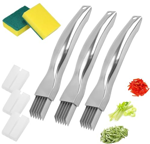 Shred Silk The Knife Stainless Steel, 2024 Best Kitchen Gadgets Chopped Green Onion Knife, Household Kitchen Vegetable Slice Cutter, Multifunctional Shred Gadget for Chopping, Cutting (3pcs)